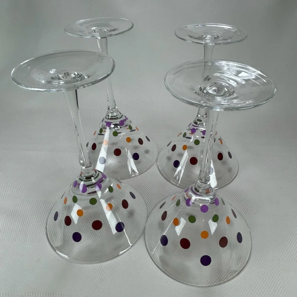 Retired Pampered Chef Set Of  4 Multicolored Polka Dot Martini Glasses #2838 MIB
